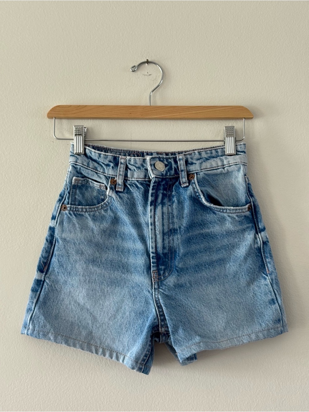 Zara: High-Waist Light Blue Denim Shorts